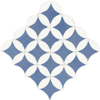 Mosaic House Moroccan tile Fleurs C 20-1 White,   Sea Blue,    solid zellige, mosaic, zellij, field, pattern, glaze, circles, classic 